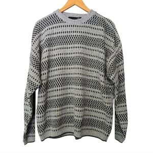 Vintage Bill Blass Grandpa Sweater XL Black/  Gray Geometric Hand Framed USA